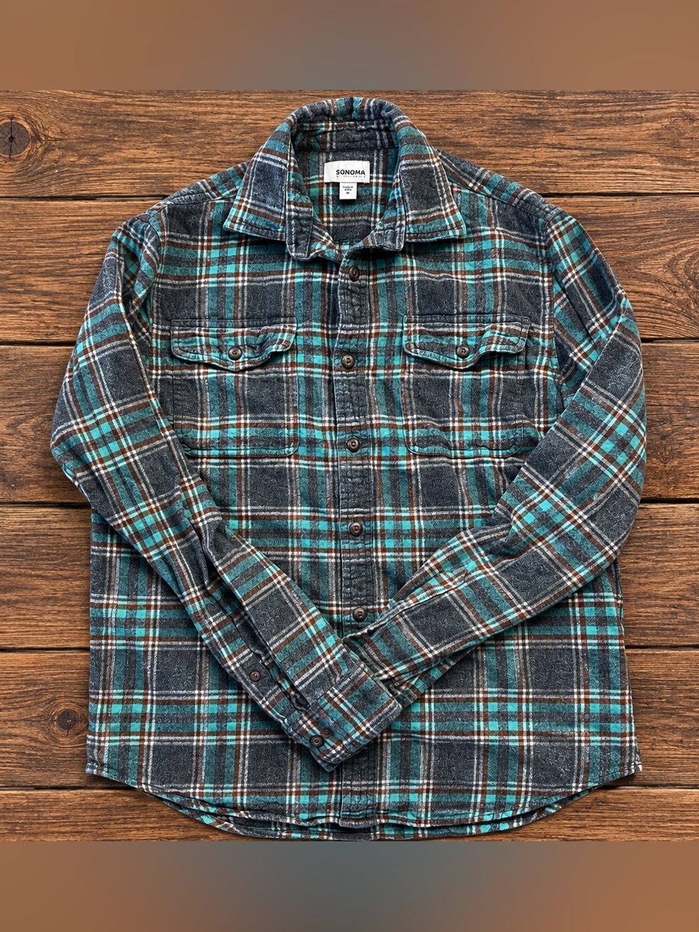 Teal and Gray Plaid western Flannel Shirt